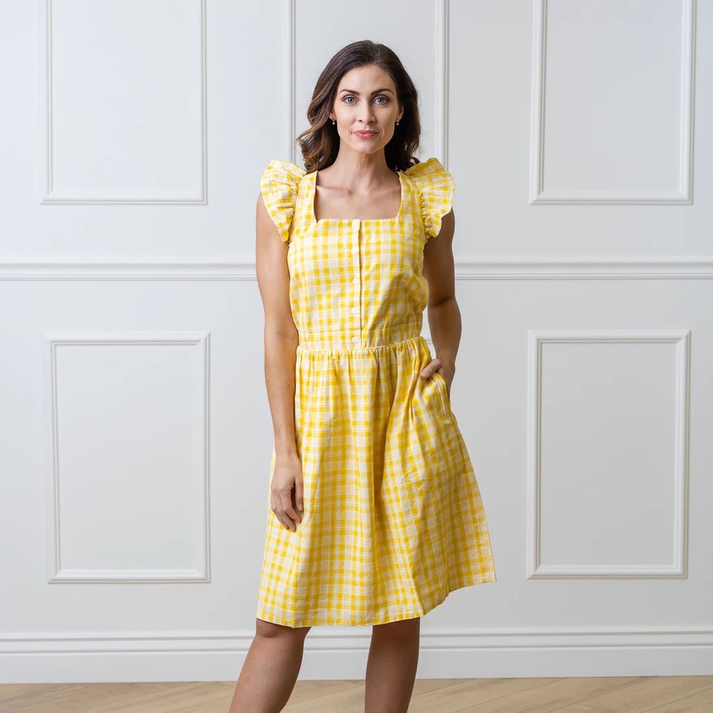 NWT Hope & Henry | Flutter Sleeve Sun Dress Yellow Plaid